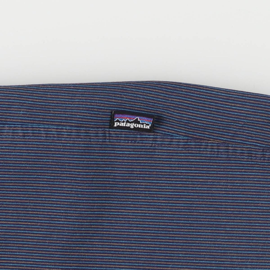 Patagonia ORGANIC COTTON Organic Cotton Short Sleeve Striped Shirt Men's S Size unclear navy blue type Vintage Second Hand