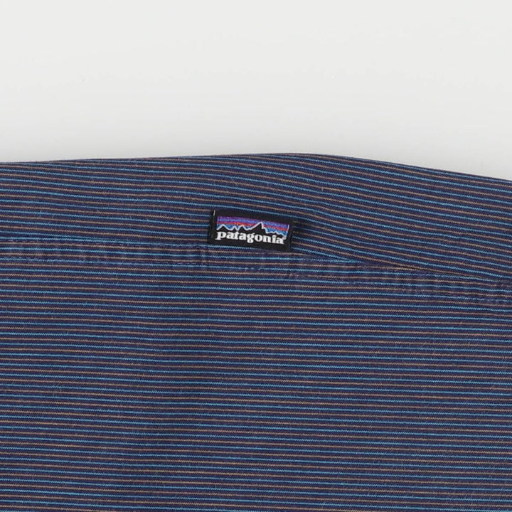 Patagonia ORGANIC COTTON Organic Cotton Short Sleeve Striped Shirt Men's S Size unclear navy blue type Vintage Second Hand