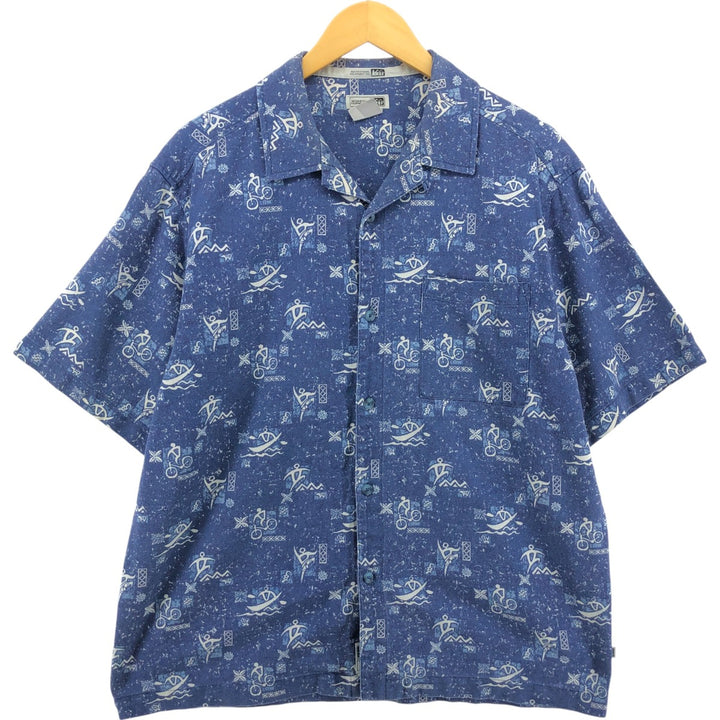 REI all-over print short-sleeve open-collar cotton shirt, box shirt, men's size M cotton blue type Vintage Second Hand