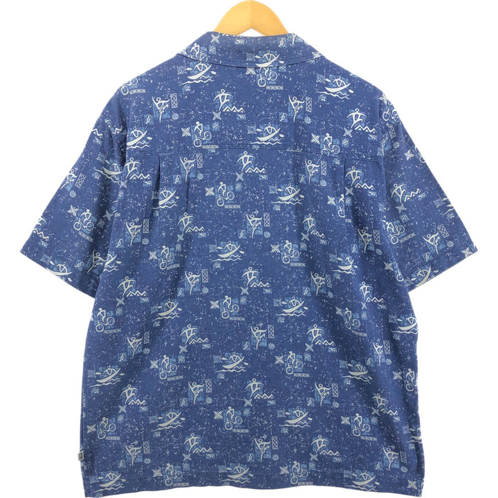 REI all-over print short-sleeve open-collar cotton shirt, box shirt, men's size M cotton blue type Vintage Second Hand