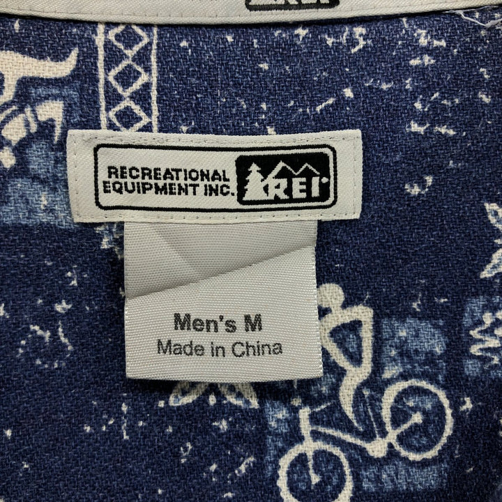 REI all-over print short-sleeve open-collar cotton shirt, box shirt, men's size M cotton blue type Vintage Second Hand