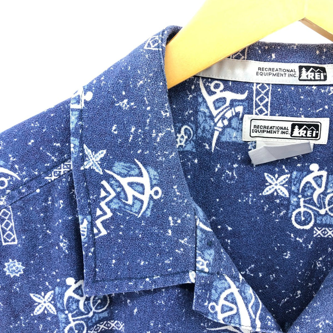 REI all-over print short-sleeve open-collar cotton shirt, box shirt, men's size M cotton blue type Vintage Second Hand