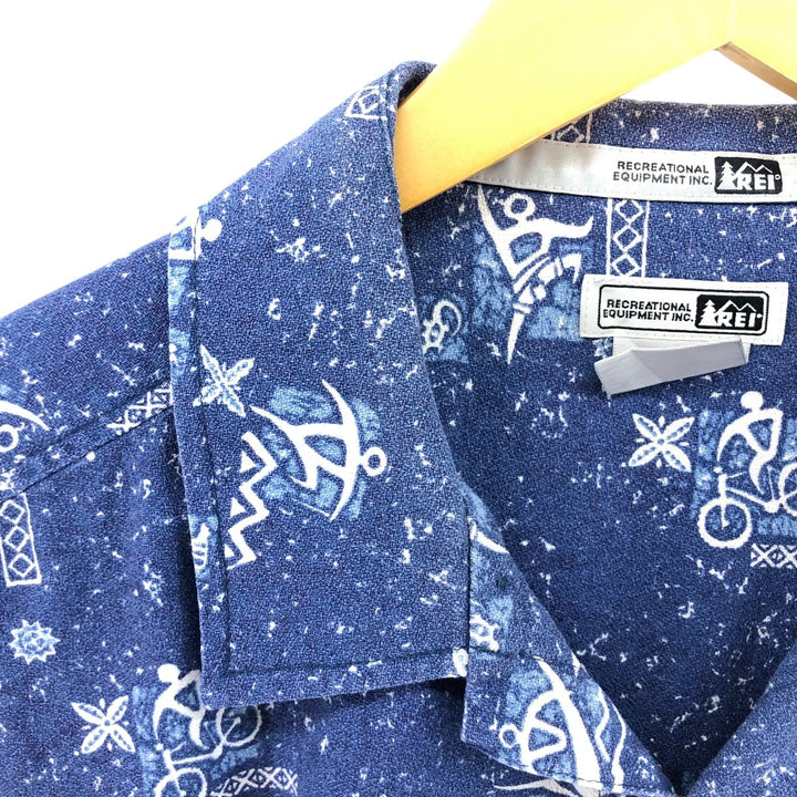 REI all-over print short-sleeve open-collar cotton shirt, box shirt, men's size M cotton blue type Vintage Second Hand