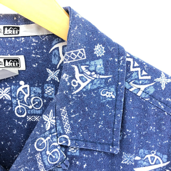 REI all-over print short-sleeve open-collar cotton shirt, box shirt, men's size M cotton blue type Vintage Second Hand