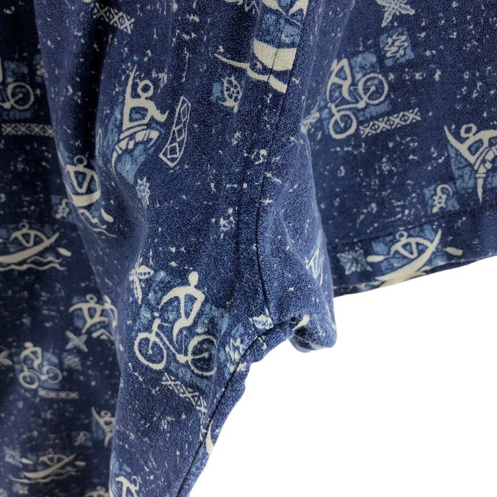 REI all-over print short-sleeve open-collar cotton shirt, box shirt, men's size M cotton blue type Vintage Second Hand