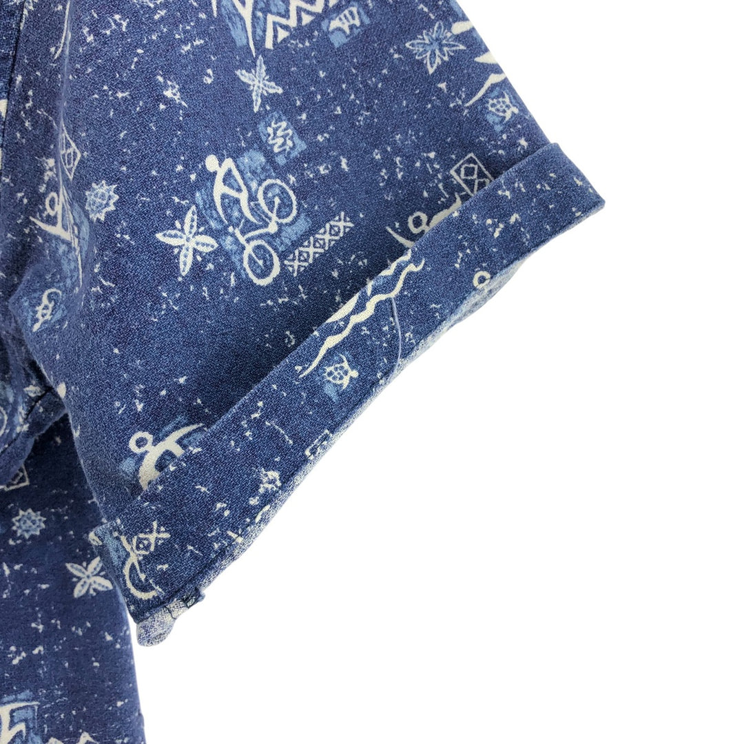 REI all-over print short-sleeve open-collar cotton shirt, box shirt, men's size M cotton blue type Vintage Second Hand
