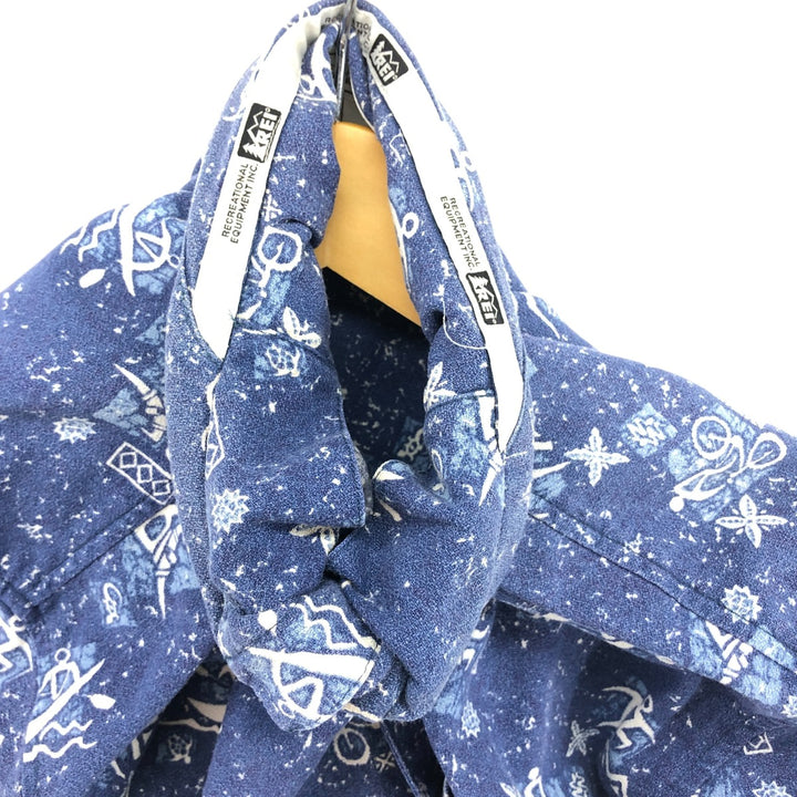 REI all-over print short-sleeve open-collar cotton shirt, box shirt, men's size M cotton blue type Vintage Second Hand