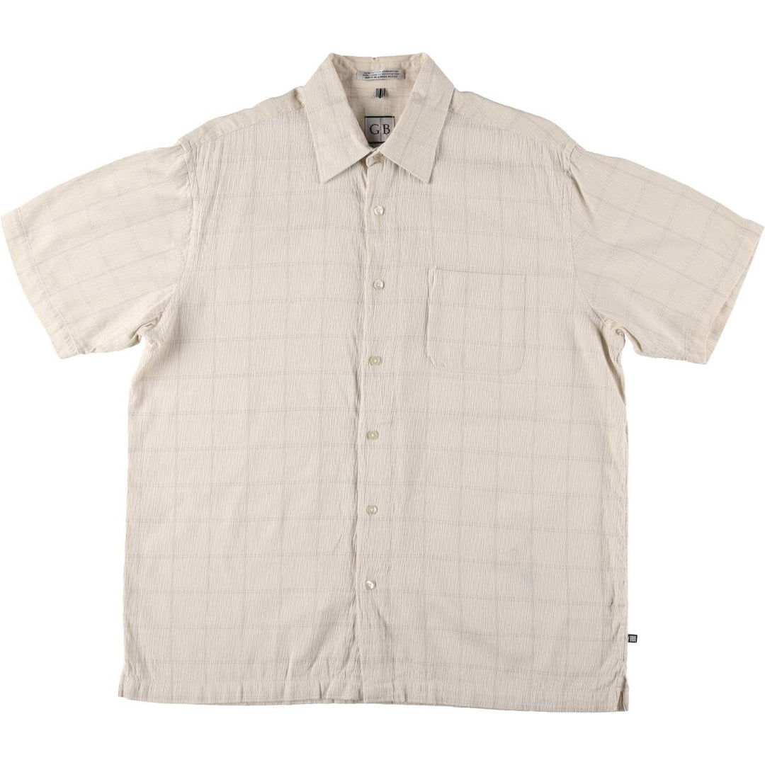 GEOFFREY BEENE Willow Crepe Short Sleeve Cotton Check Shirt Box Shirt Men's Size L cotton Beige type Vintage Second Hand