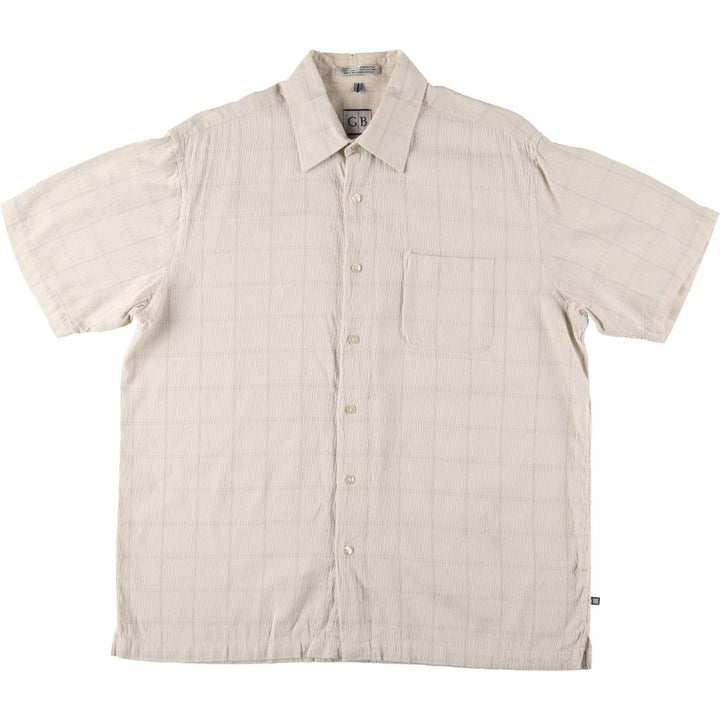 GEOFFREY BEENE Willow Crepe Short Sleeve Cotton Check Shirt Box Shirt Men's Size L cotton Beige type Vintage Second Hand