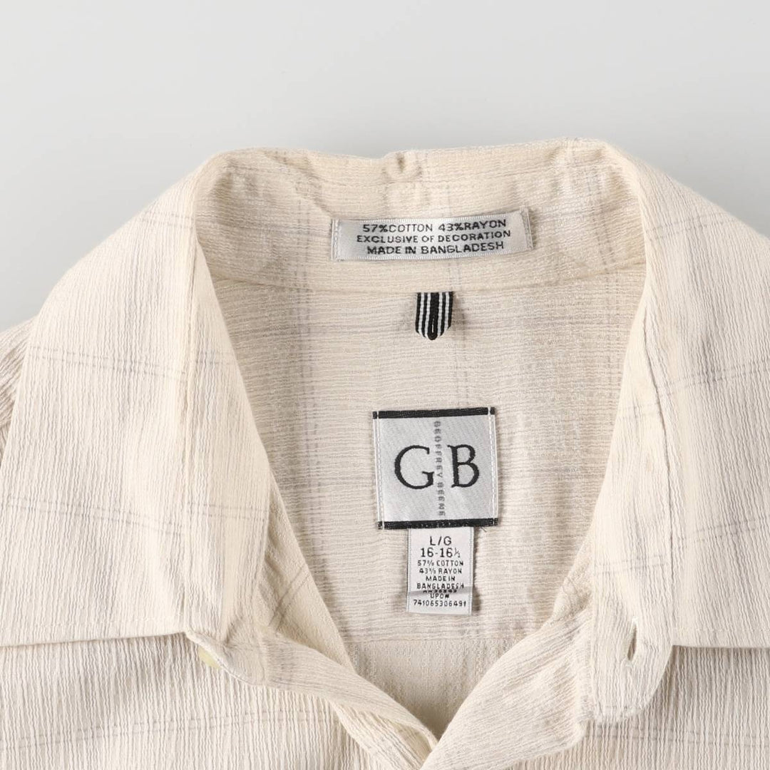 GEOFFREY BEENE Willow Crepe Short Sleeve Cotton Check Shirt Box Shirt Men's Size L cotton Beige type Vintage Second Hand