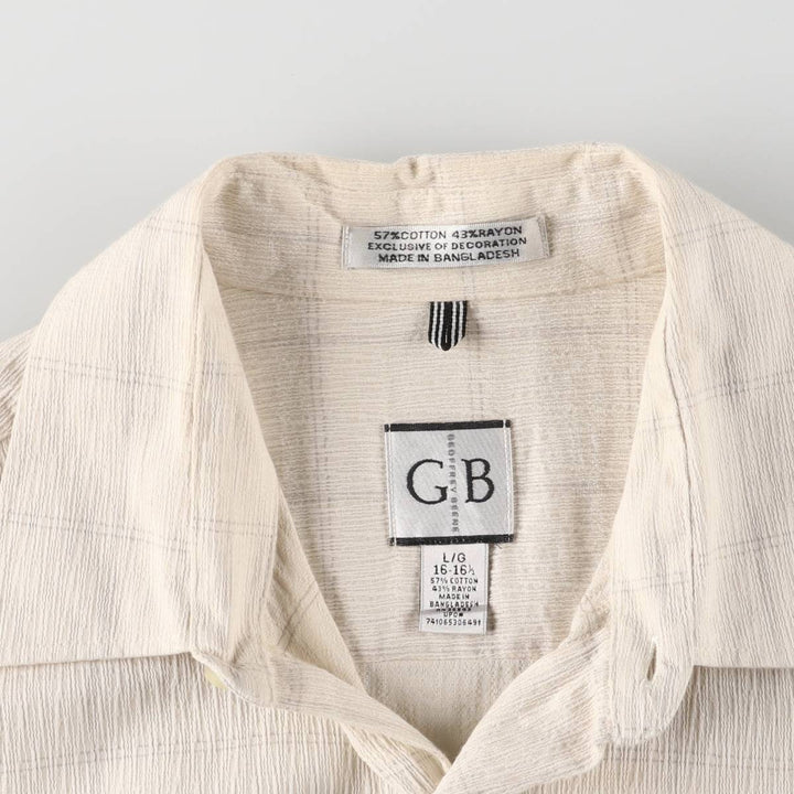GEOFFREY BEENE Willow Crepe Short Sleeve Cotton Check Shirt Box Shirt Men's Size L cotton Beige type Vintage Second Hand