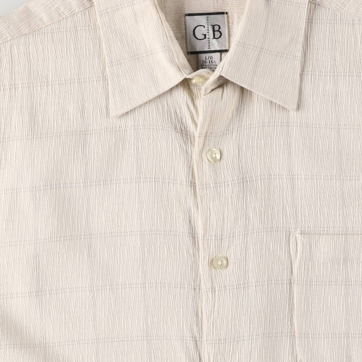GEOFFREY BEENE Willow Crepe Short Sleeve Cotton Check Shirt Box Shirt Men's Size L cotton Beige type Vintage Second Hand