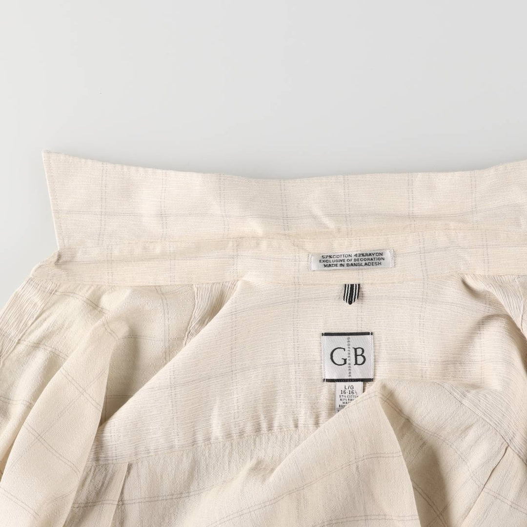 GEOFFREY BEENE Willow Crepe Short Sleeve Cotton Check Shirt Box Shirt Men's Size L cotton Beige type Vintage Second Hand
