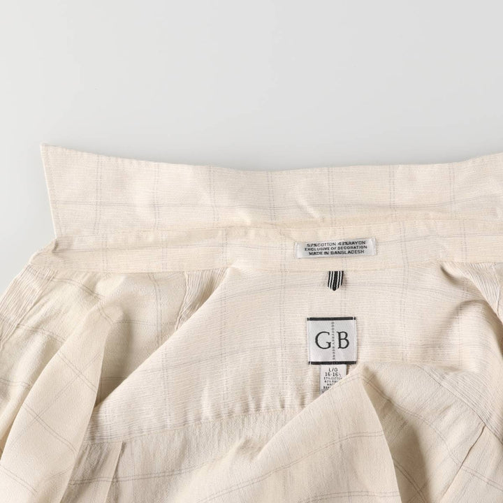 GEOFFREY BEENE Willow Crepe Short Sleeve Cotton Check Shirt Box Shirt Men's Size L cotton Beige type Vintage Second Hand
