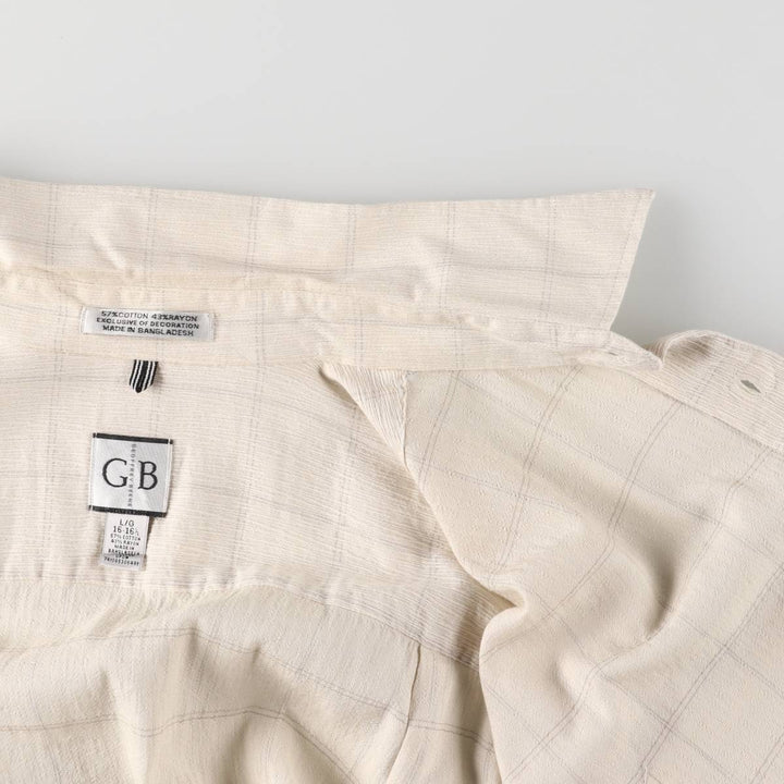 GEOFFREY BEENE Willow Crepe Short Sleeve Cotton Check Shirt Box Shirt Men's Size L cotton Beige type Vintage Second Hand
