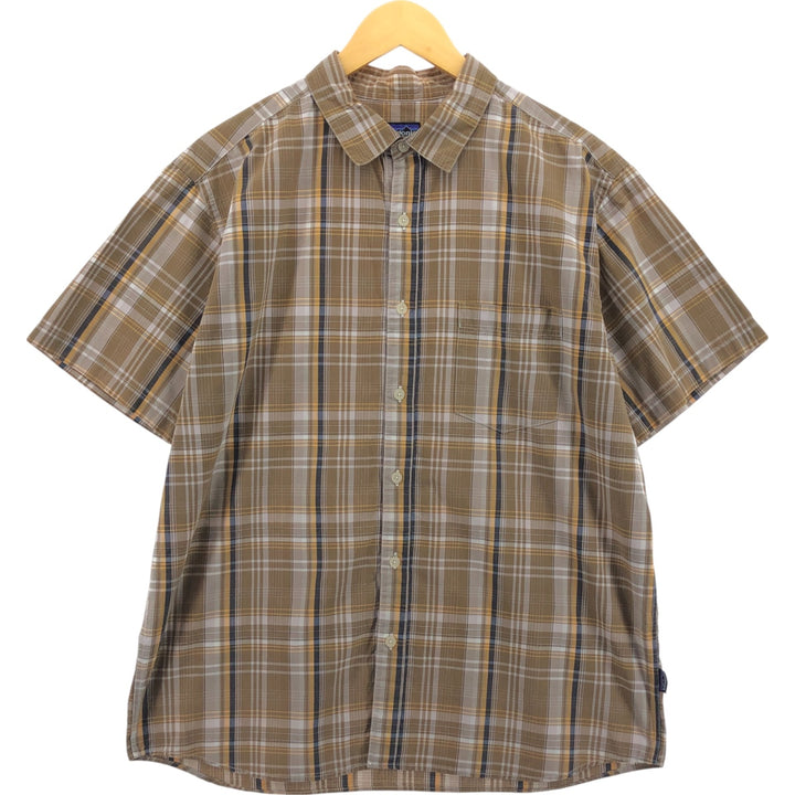 00'S Patagonia ORGANIC COTTON 54840S9 short sleeve cotton check shirt, men's size L Organic cotton beige type brown Vintage Second Hand