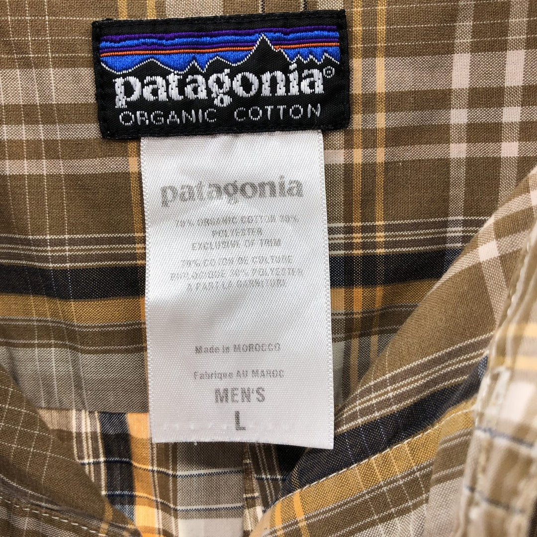 00'S Patagonia ORGANIC COTTON 54840S9 short sleeve cotton check shirt, men's size L Organic cotton beige type brown Vintage Second Hand