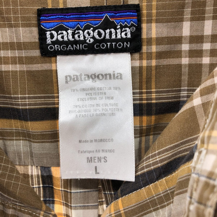 00'S Patagonia ORGANIC COTTON 54840S9 short sleeve cotton check shirt, men's size L Organic cotton beige type brown Vintage Second Hand