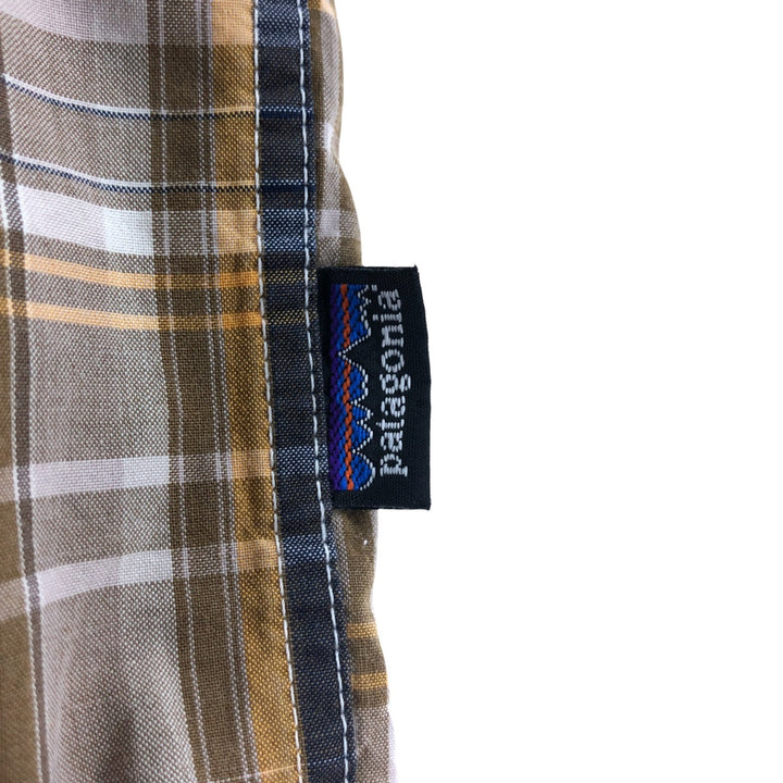 00'S Patagonia ORGANIC COTTON 54840S9 short sleeve cotton check shirt, men's size L Organic cotton beige type brown Vintage Second Hand