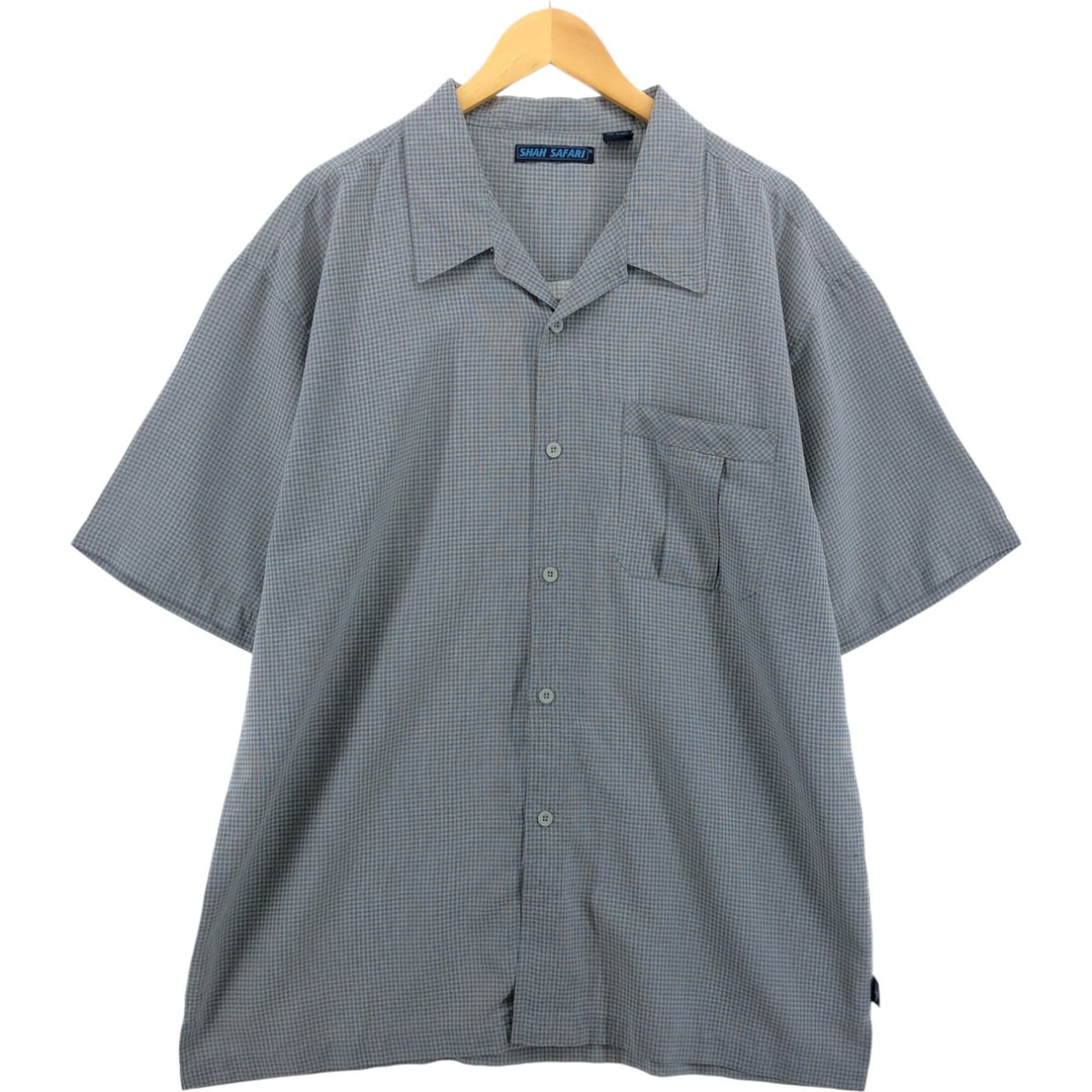 SHAH SAFARI Gingham Check Short Sleeve Open Collar Poly x Rayon Shirt Box Shirt Men's XL Size Rayon gray type Vintage Second Hand