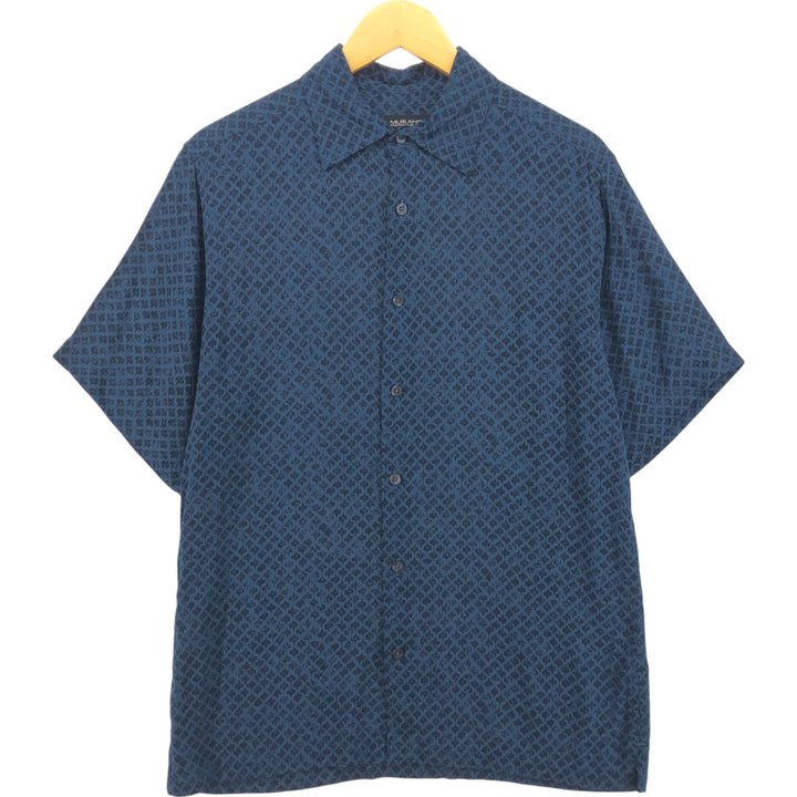 MURANO Leopard Pattern All-over Print Short Sleeve Rayon Shirt Box Shirt Men's M Size Rayon black type Vintage Second Hand