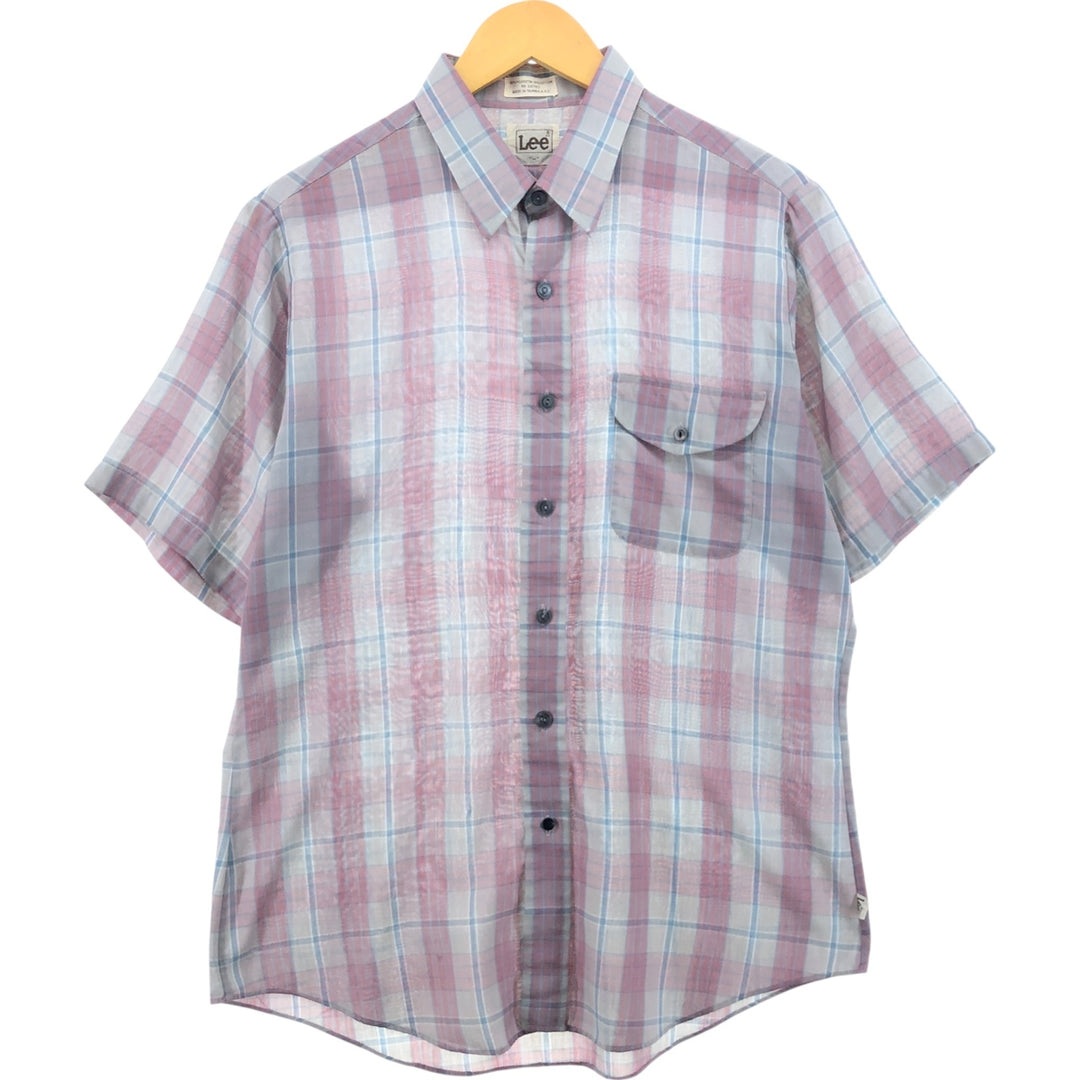 Lee Check Pattern Short Sleeve Polyester Shirt, Men's Size L polyester red type Vintage Second Hand