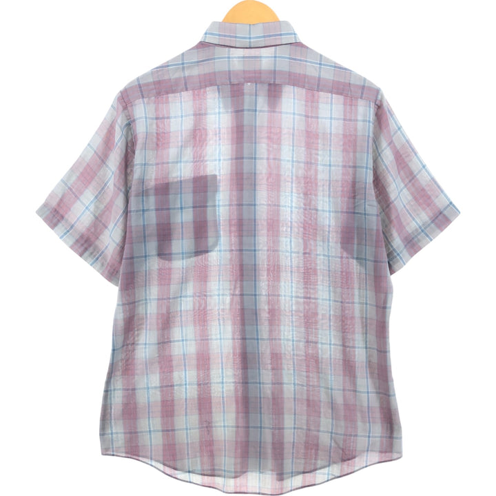 Lee Check Pattern Short Sleeve Polyester Shirt, Men's Size L polyester red type Vintage Second Hand