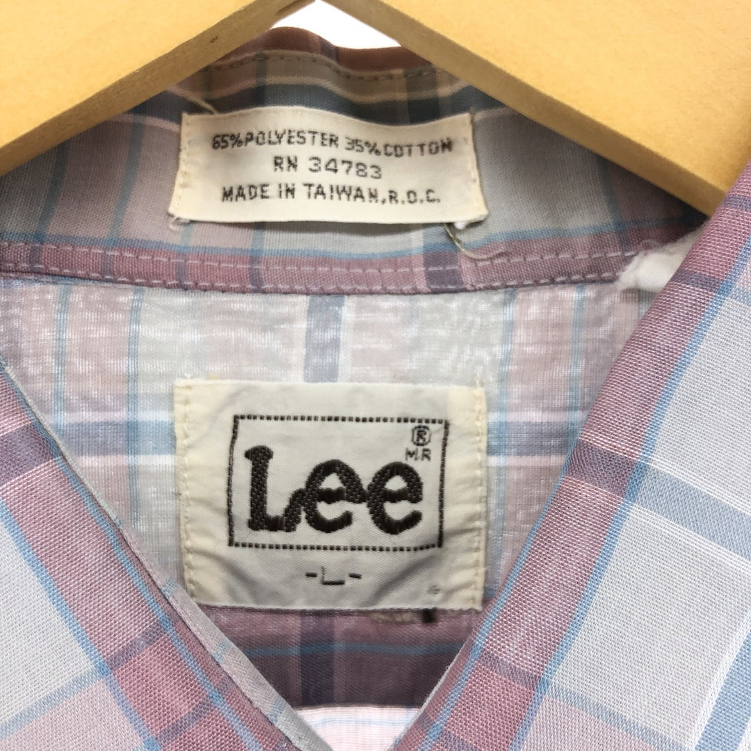 Lee Check Pattern Short Sleeve Polyester Shirt, Men's Size L polyester red type Vintage Second Hand