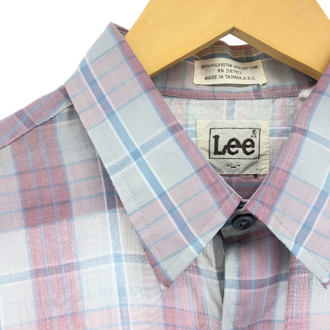Lee Check Pattern Short Sleeve Polyester Shirt, Men's Size L polyester red type Vintage Second Hand