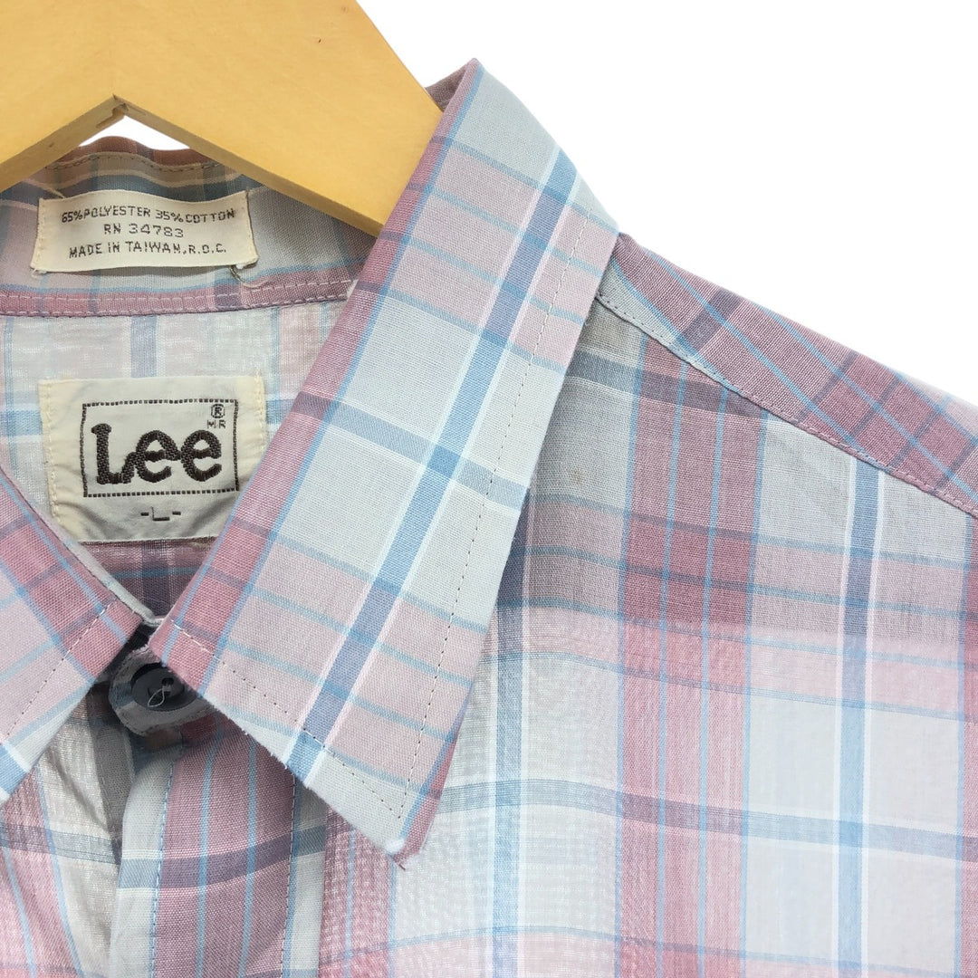 Lee Check Pattern Short Sleeve Polyester Shirt, Men's Size L polyester red type Vintage Second Hand