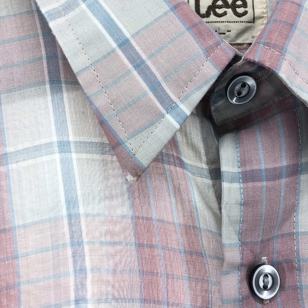 Lee Check Pattern Short Sleeve Polyester Shirt, Men's Size L polyester red type Vintage Second Hand