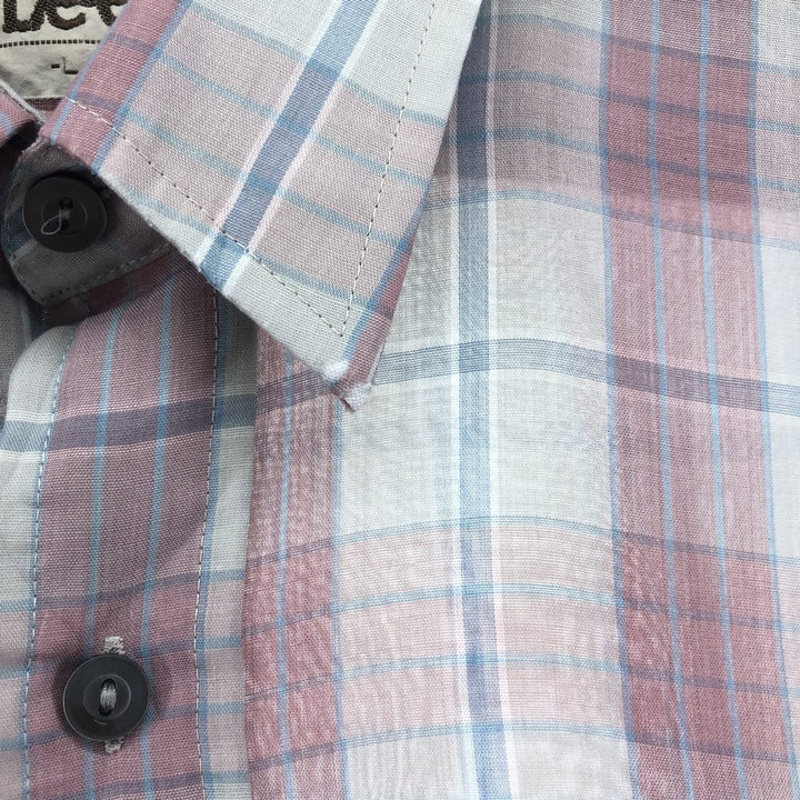 Lee Check Pattern Short Sleeve Polyester Shirt, Men's Size L polyester red type Vintage Second Hand