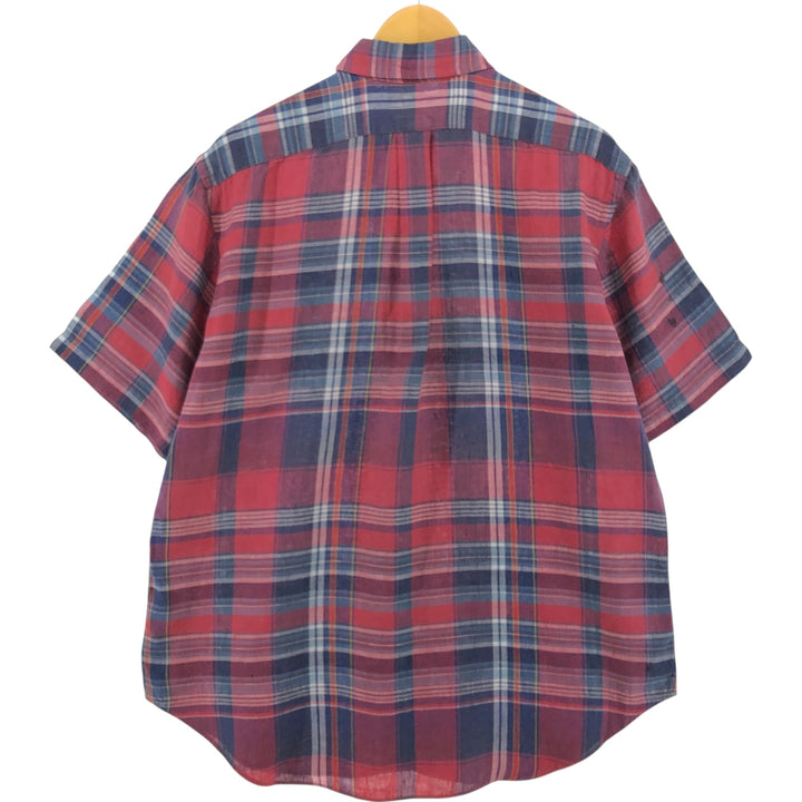 Ralph Lauren Classic Fit Check Pattern Short Sleeve Linen Button Down Shirt Men's Size L linen red type Vintage Second Hand