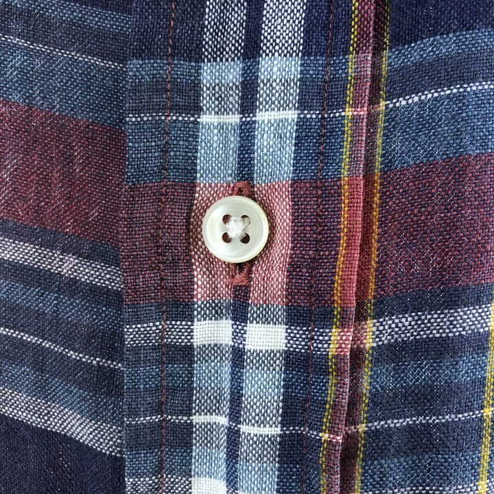 Ralph Lauren Classic Fit Check Pattern Short Sleeve Linen Button Down Shirt Men's Size L linen red type Vintage Second Hand