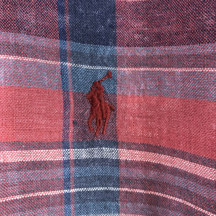 Ralph Lauren Classic Fit Check Pattern Short Sleeve Linen Button Down Shirt Men's Size L linen red type Vintage Second Hand