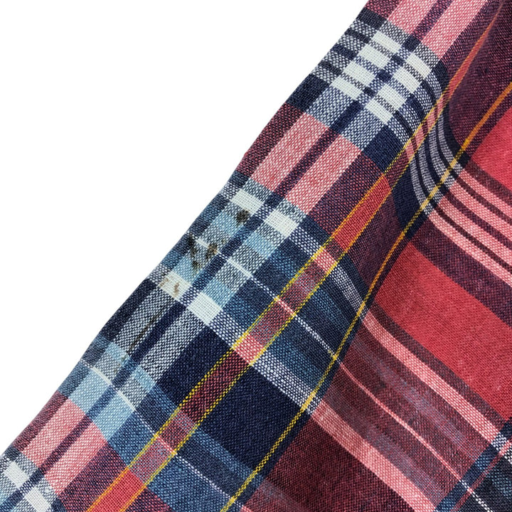 Ralph Lauren Classic Fit Check Pattern Short Sleeve Linen Button Down Shirt Men's Size L linen red type Vintage Second Hand