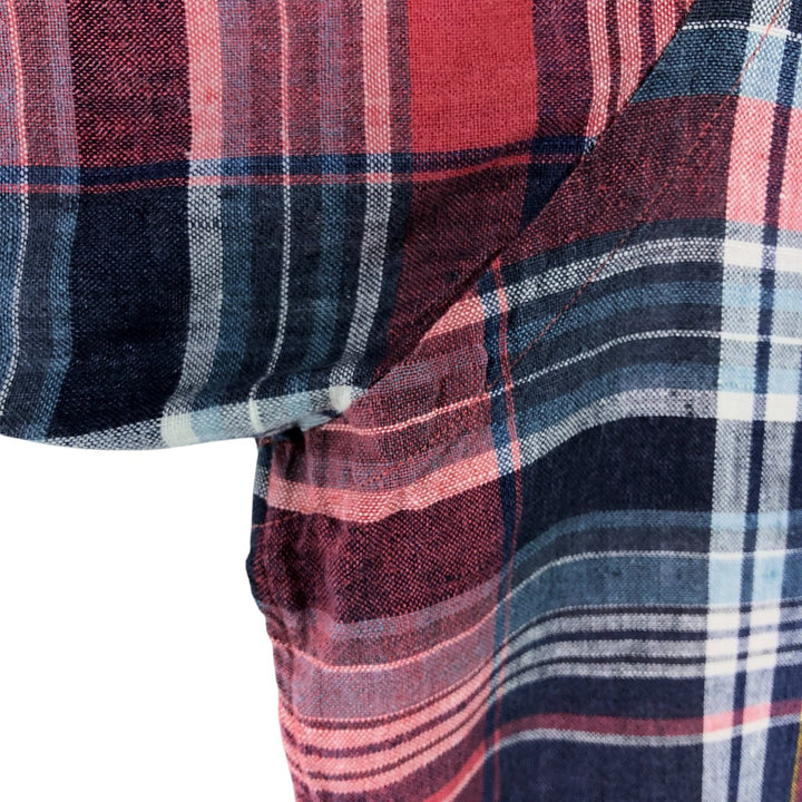 Ralph Lauren Classic Fit Check Pattern Short Sleeve Linen Button Down Shirt Men's Size L linen red type Vintage Second Hand