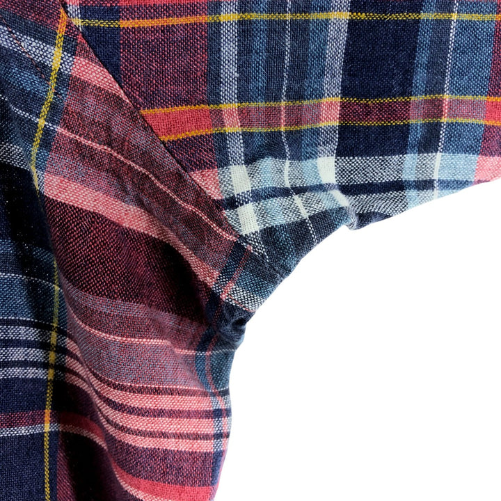 Ralph Lauren Classic Fit Check Pattern Short Sleeve Linen Button Down Shirt Men's Size L linen red type Vintage Second Hand