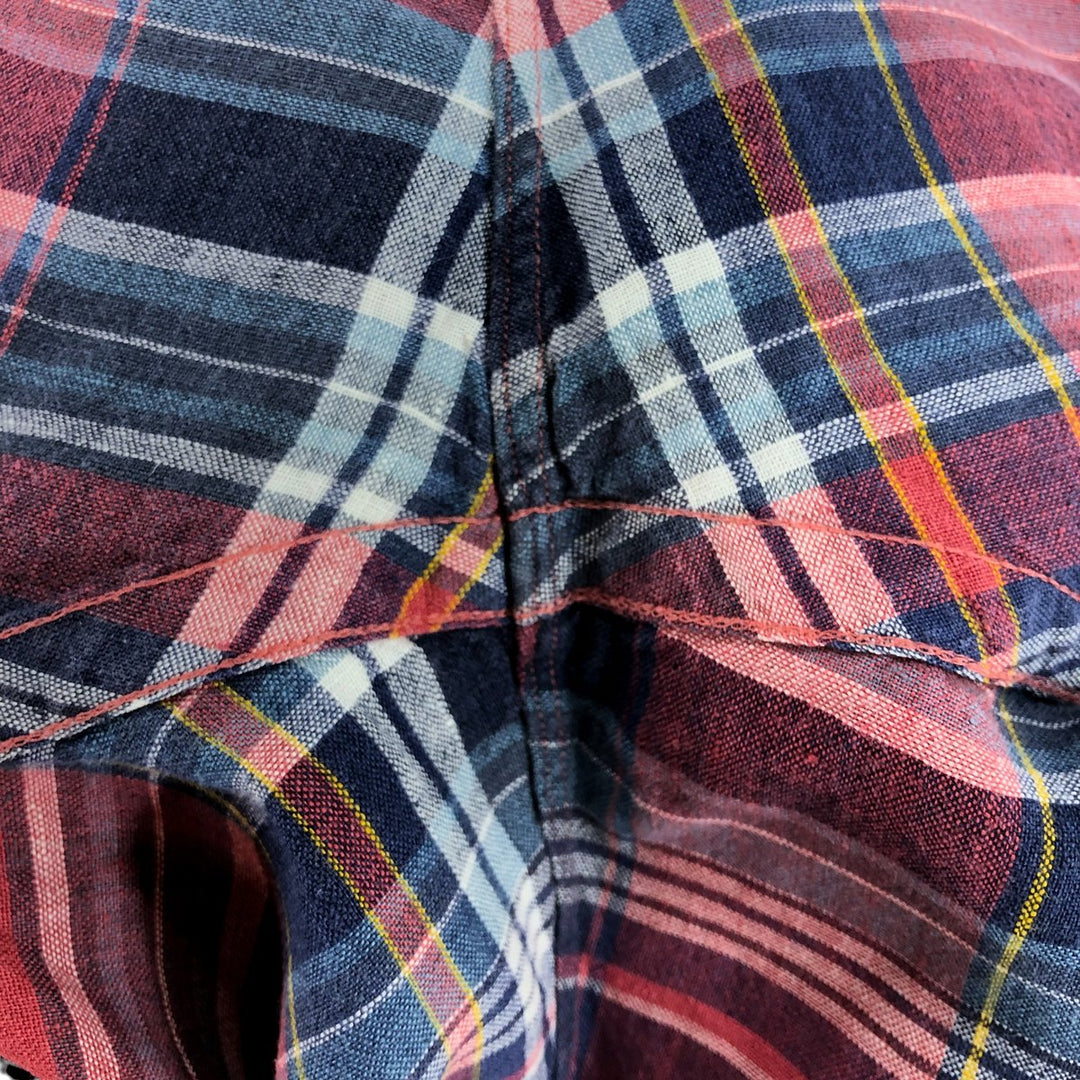 Ralph Lauren Classic Fit Check Pattern Short Sleeve Linen Button Down Shirt Men's Size L linen red type Vintage Second Hand