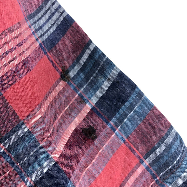 Ralph Lauren Classic Fit Check Pattern Short Sleeve Linen Button Down Shirt Men's Size L linen red type Vintage Second Hand