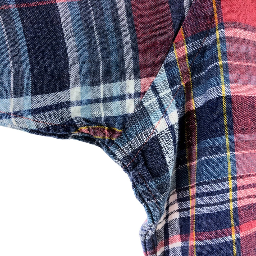 Ralph Lauren Classic Fit Check Pattern Short Sleeve Linen Button Down Shirt Men's Size L linen red type Vintage Second Hand