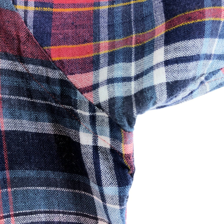 Ralph Lauren Classic Fit Check Pattern Short Sleeve Linen Button Down Shirt Men's Size L linen red type Vintage Second Hand