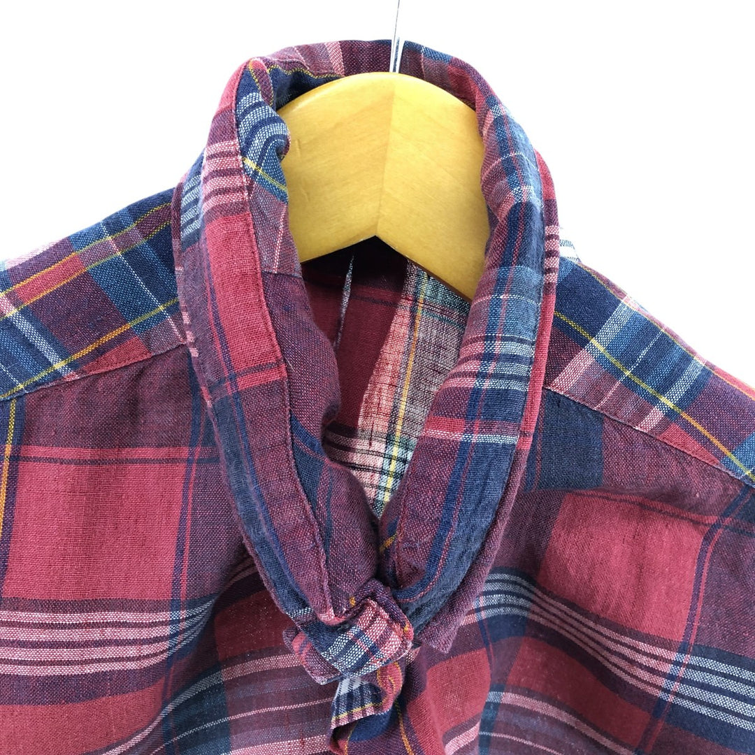 Ralph Lauren Classic Fit Check Pattern Short Sleeve Linen Button Down Shirt Men's Size L linen red type Vintage Second Hand