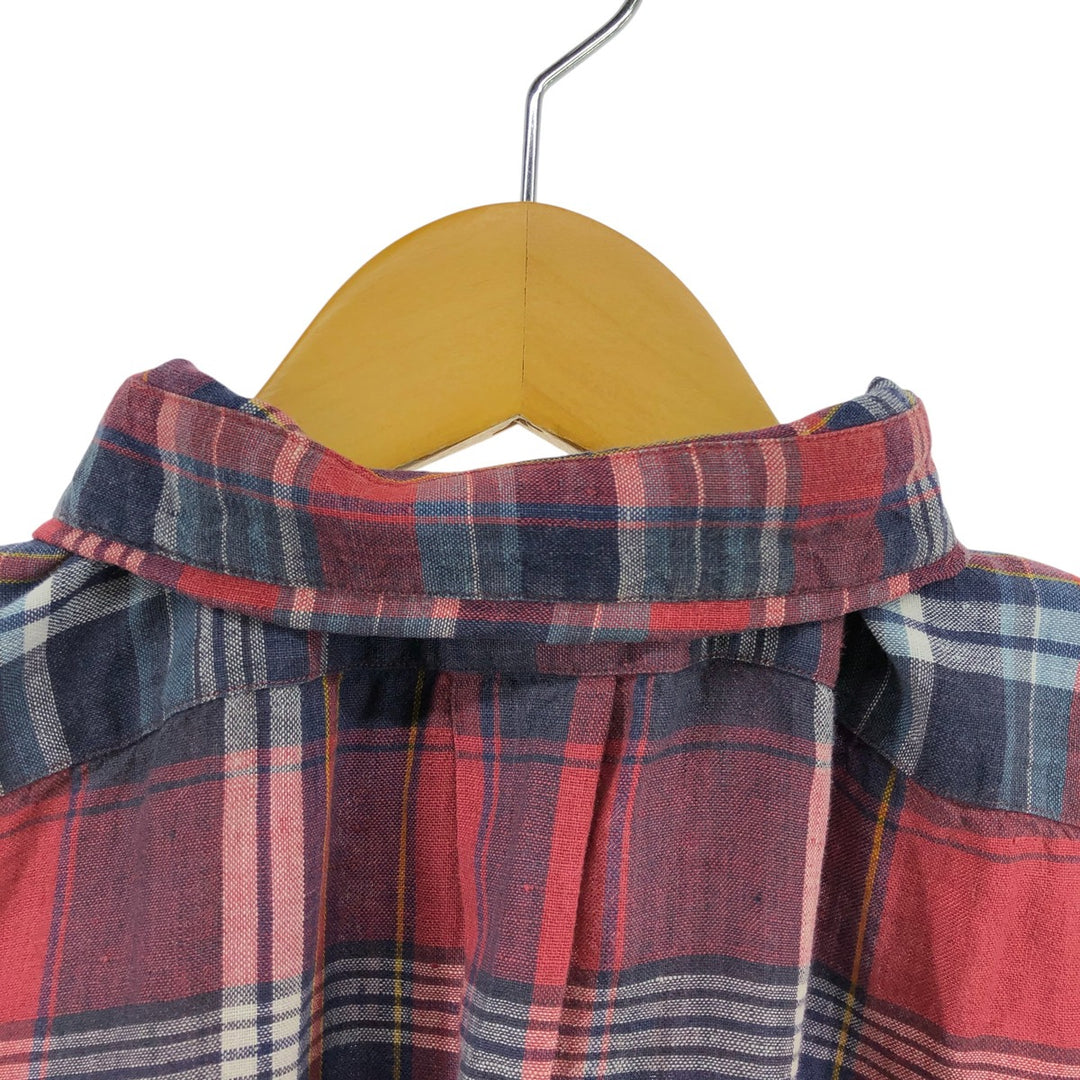 Ralph Lauren Classic Fit Check Pattern Short Sleeve Linen Button Down Shirt Men's Size L linen red type Vintage Second Hand