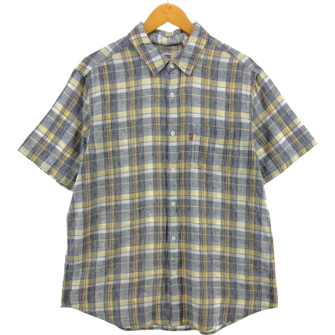 Levi's Standard Check Pattern Short Sleeve Cotton x Linen Shirt, Men's Size L linen yellow type Vintage Second Hand