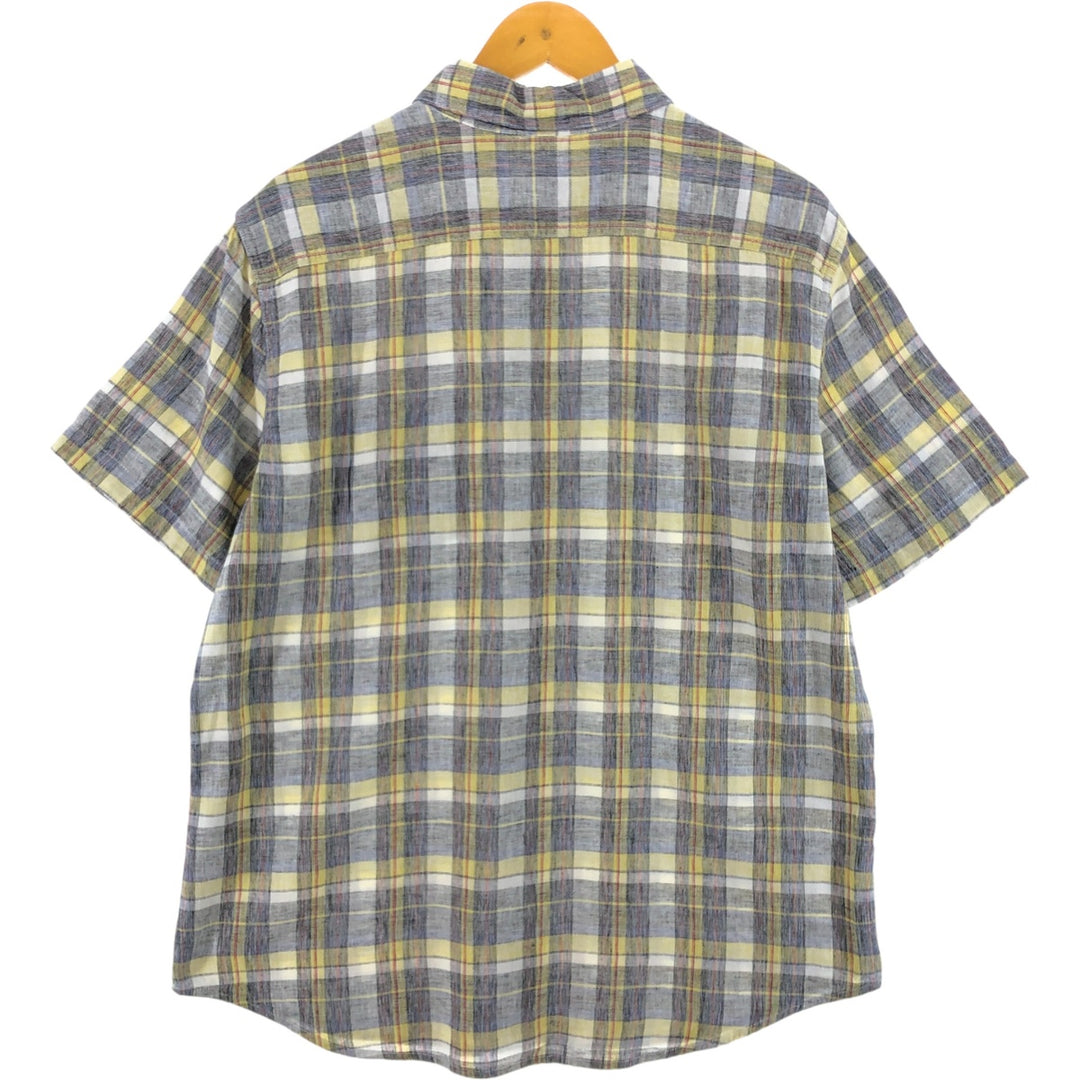Levi's Standard Check Pattern Short Sleeve Cotton x Linen Shirt, Men's Size L linen yellow type Vintage Second Hand