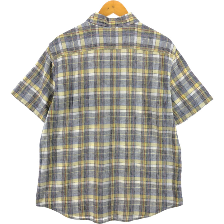 Levi's Standard Check Pattern Short Sleeve Cotton x Linen Shirt, Men's Size L linen yellow type Vintage Second Hand