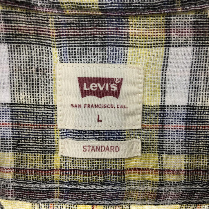 Levi's Standard Check Pattern Short Sleeve Cotton x Linen Shirt, Men's Size L linen yellow type Vintage Second Hand