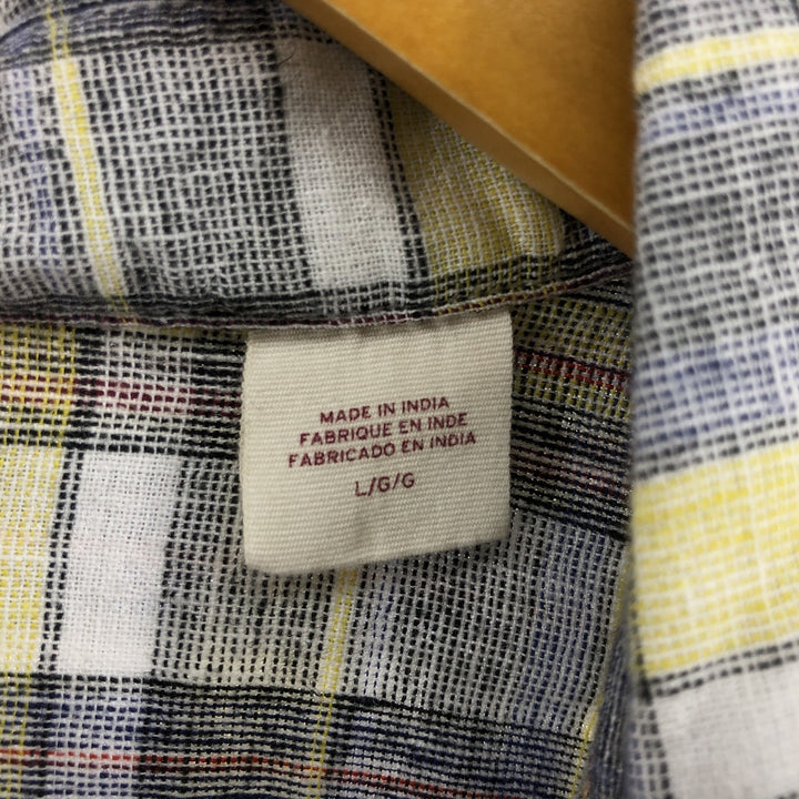 Levi's Standard Check Pattern Short Sleeve Cotton x Linen Shirt, Men's Size L linen yellow type Vintage Second Hand