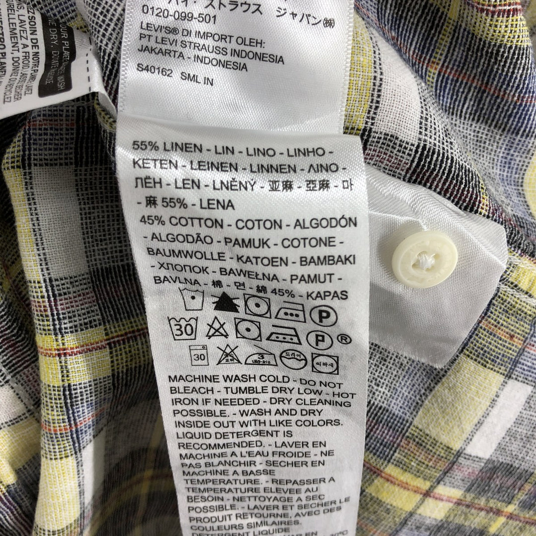 Levi's Standard Check Pattern Short Sleeve Cotton x Linen Shirt, Men's Size L linen yellow type Vintage Second Hand